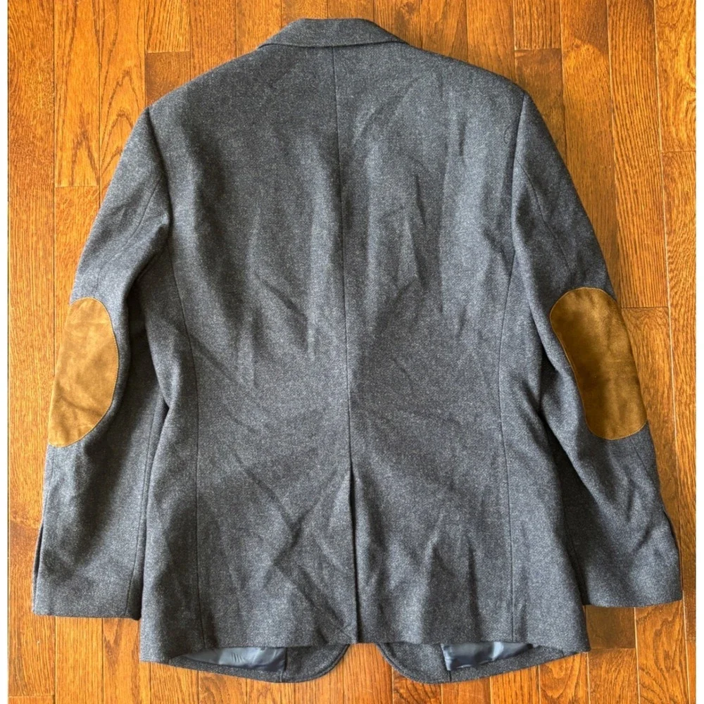 J Crew Tweed Blazer Mens 38S Blue Wool Suede Elbow Patches Sport Coat